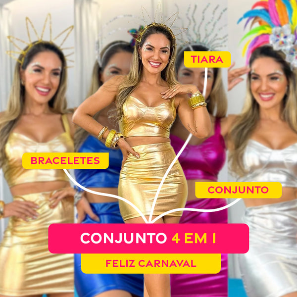 Conjunto Top + Saia + Bracelete + Tiara Promoção Carnaval [CONJUNTO 4 EM 1]